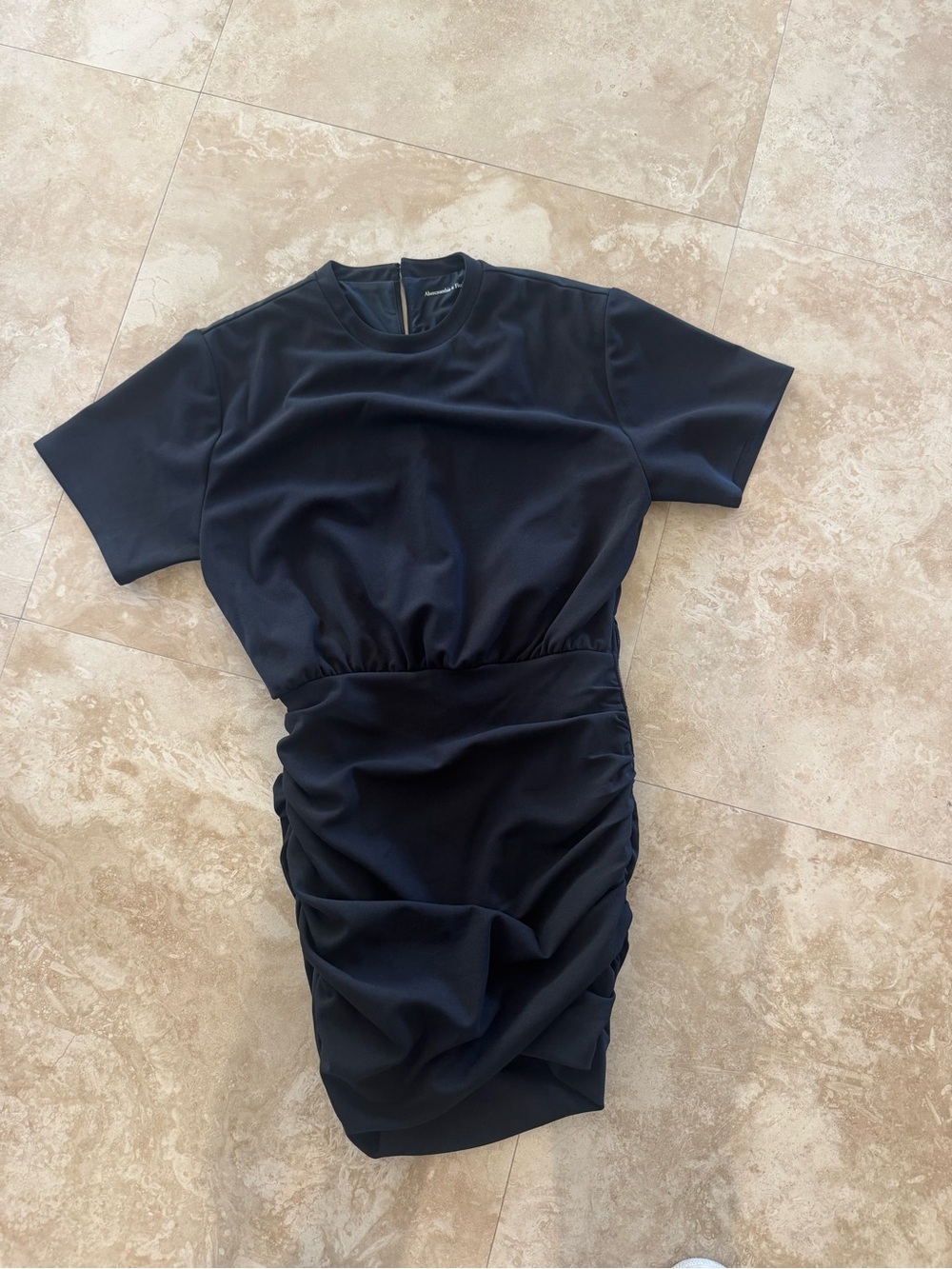Black Ruched Short Sleeve Dress